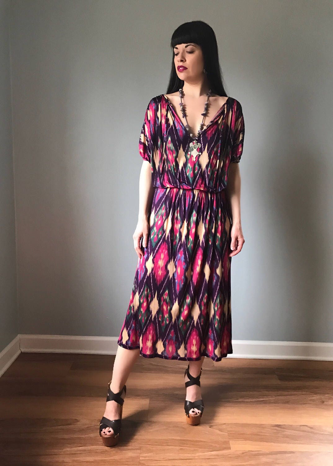 Vintage 70s MISSONI Dress | Silk IKAT Print Dress | Orange Label