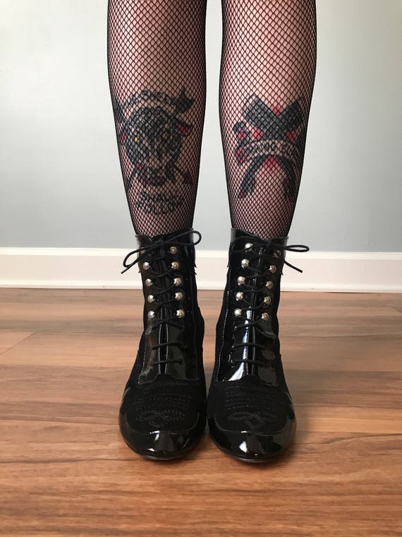 shiny leather booties