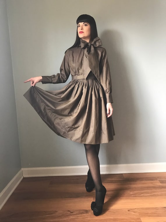 50s CORLISS JUNIOR belted day swing dress with lar