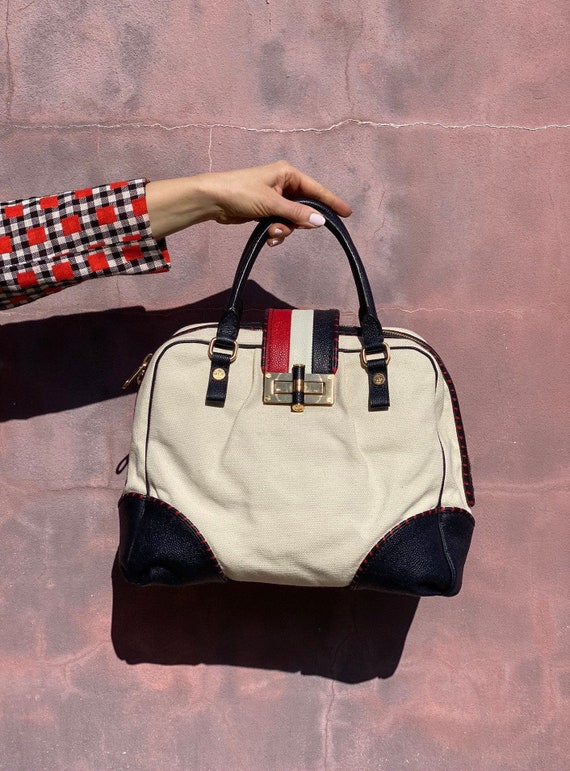 BLACK FLEECE 、thom browneボストンバッグ THOM BROWNE Black Fleece Nautical Style Satchel | Cream