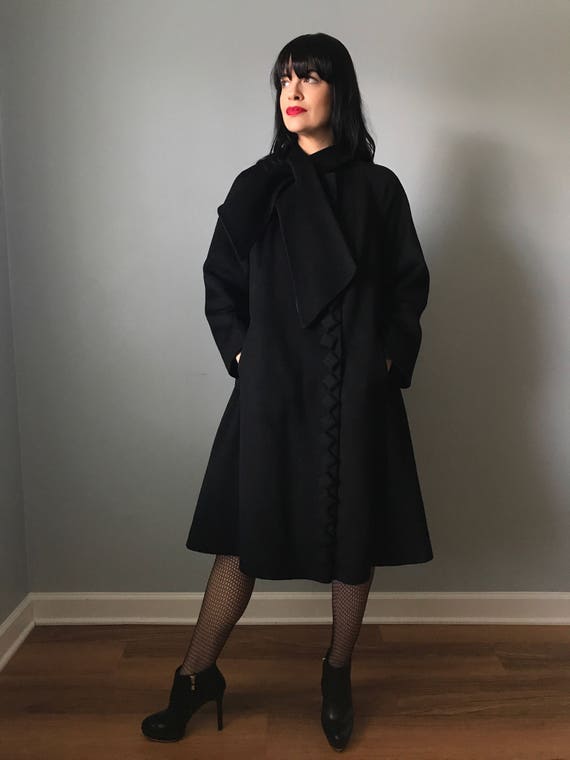 60s black wool swing coat | mod mad men coat | bla