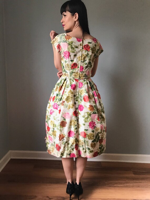 50s floral party dress | vintage 50s cocktail dre… - image 3