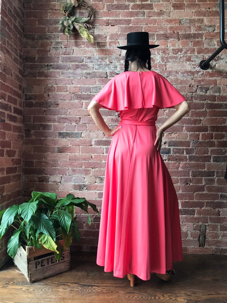 vintage 70s maxi dress ALISON AYERS Original polyester drape collar belted gown image 6