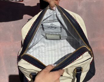 BLACK FLEECE 、thom browneボストンバッグ THOM BROWNE Black Fleece Nautical Style Satchel | Cream