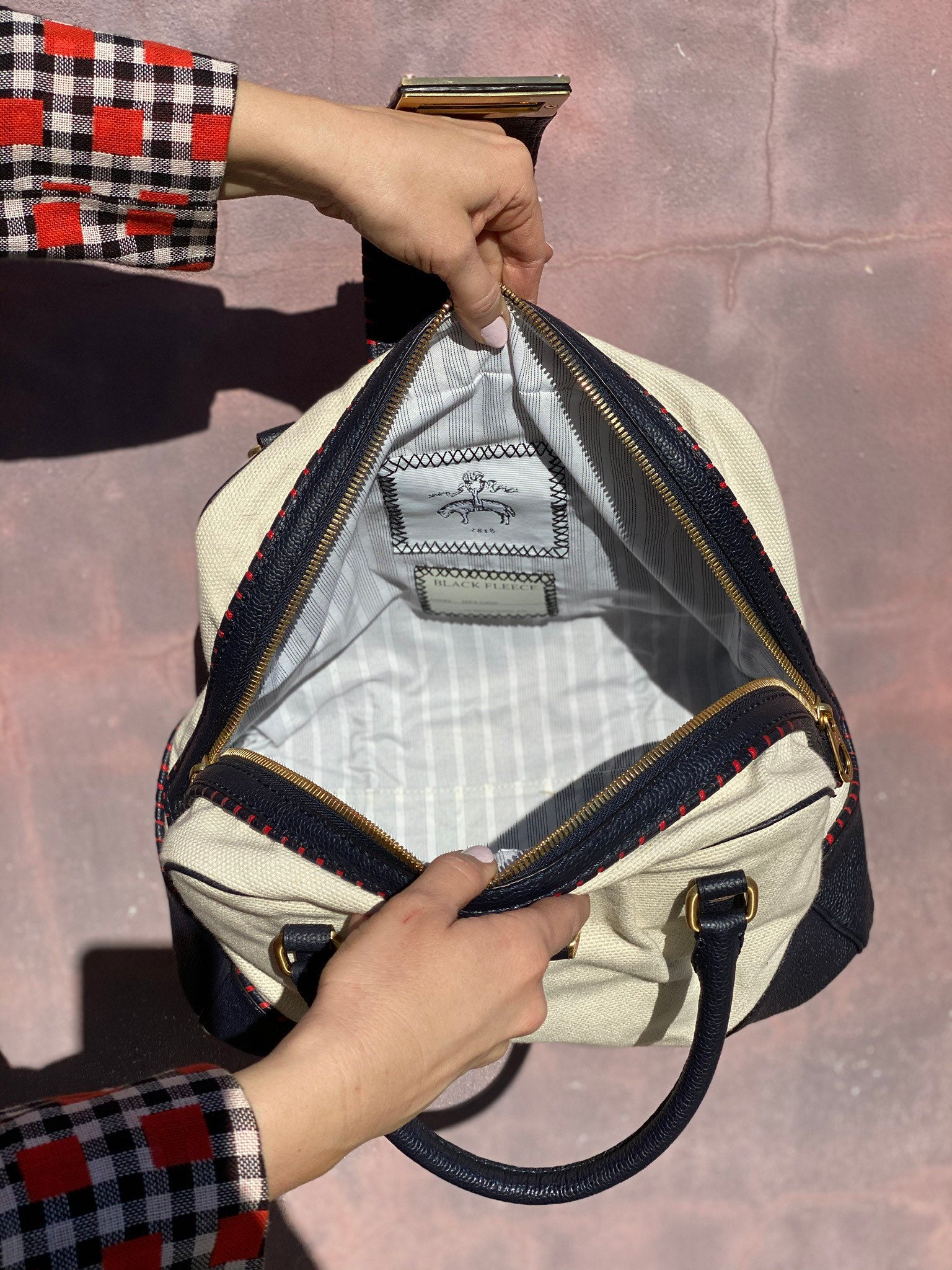 BLACK FLEECE 、thom browneボストンバッグ THOM BROWNE Black Fleece Nautical Style Satchel | Cream