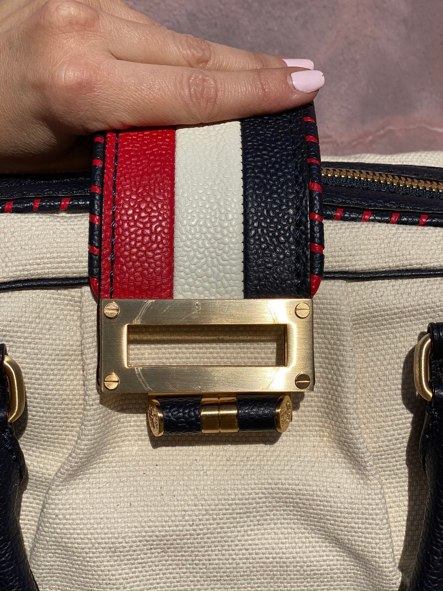 THOM BROWNE Black Fleece Nautical Style Satchel | Cream