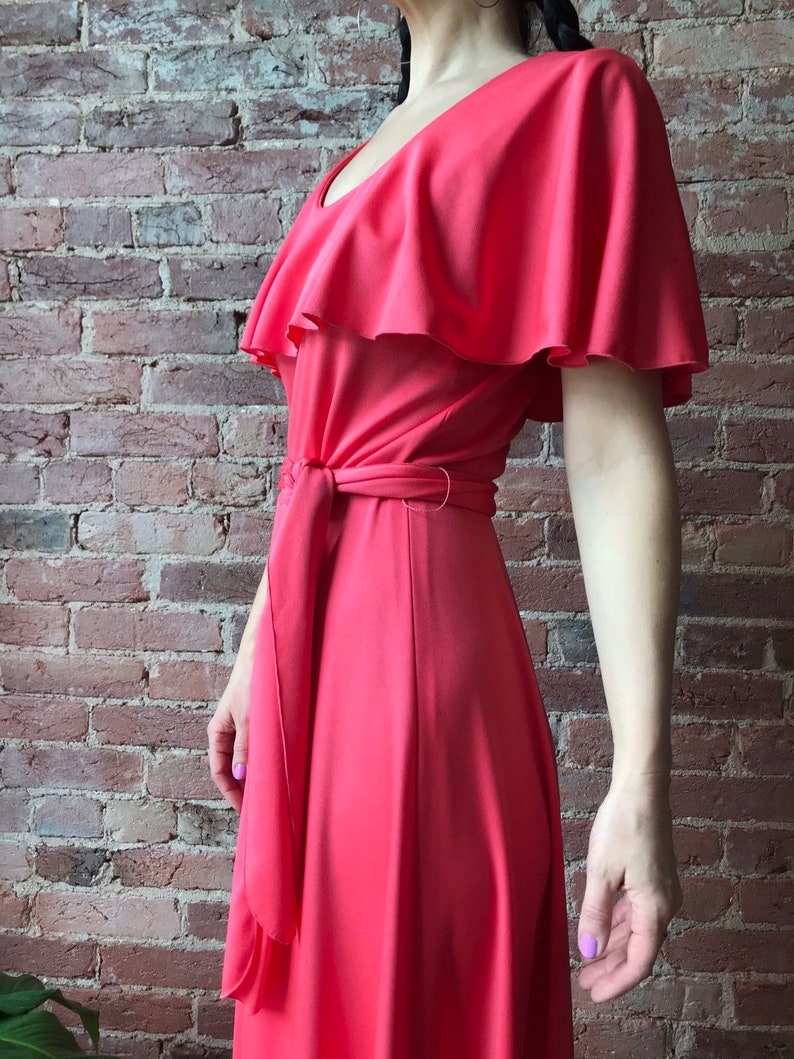 vintage 70s maxi dress ALISON AYERS Original polyester drape collar belted gown image 4