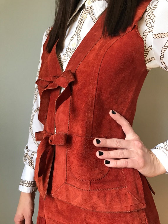 70s leather suede boho hippie vest | tie front ves