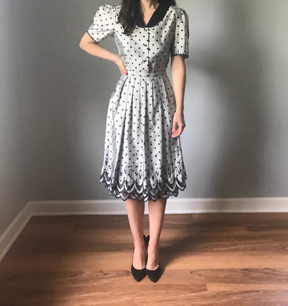 vintage 50s dress | 50s polka dot dress | grey & b