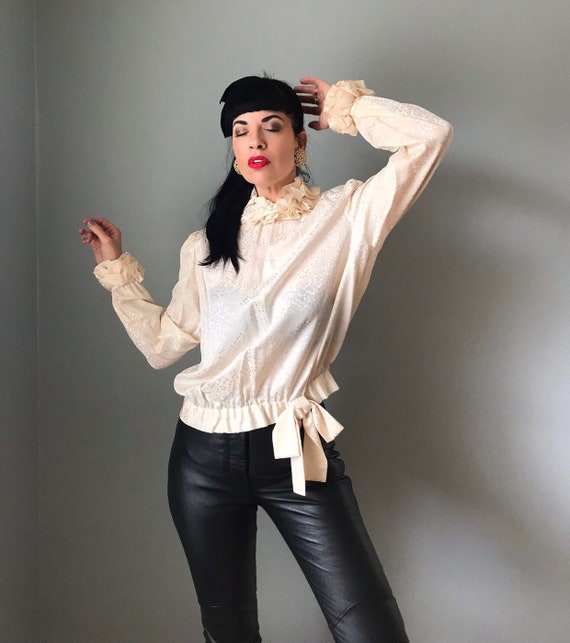 vintage 80s silk blouse | JERRI SHERMAN leaf print