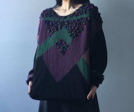 80s pullover sweater | popcorn knit sweater | chun