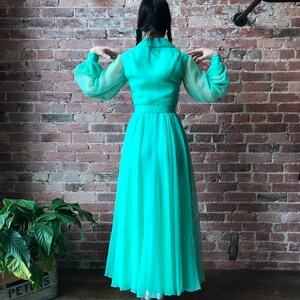 Vintage 70s Black Chiffon MISS ELLIETTE Ruffle Collar Nightgown Robe - 14