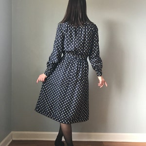 50s dress navy blue polka dot silk dress with bow 50s pin up dress image 4