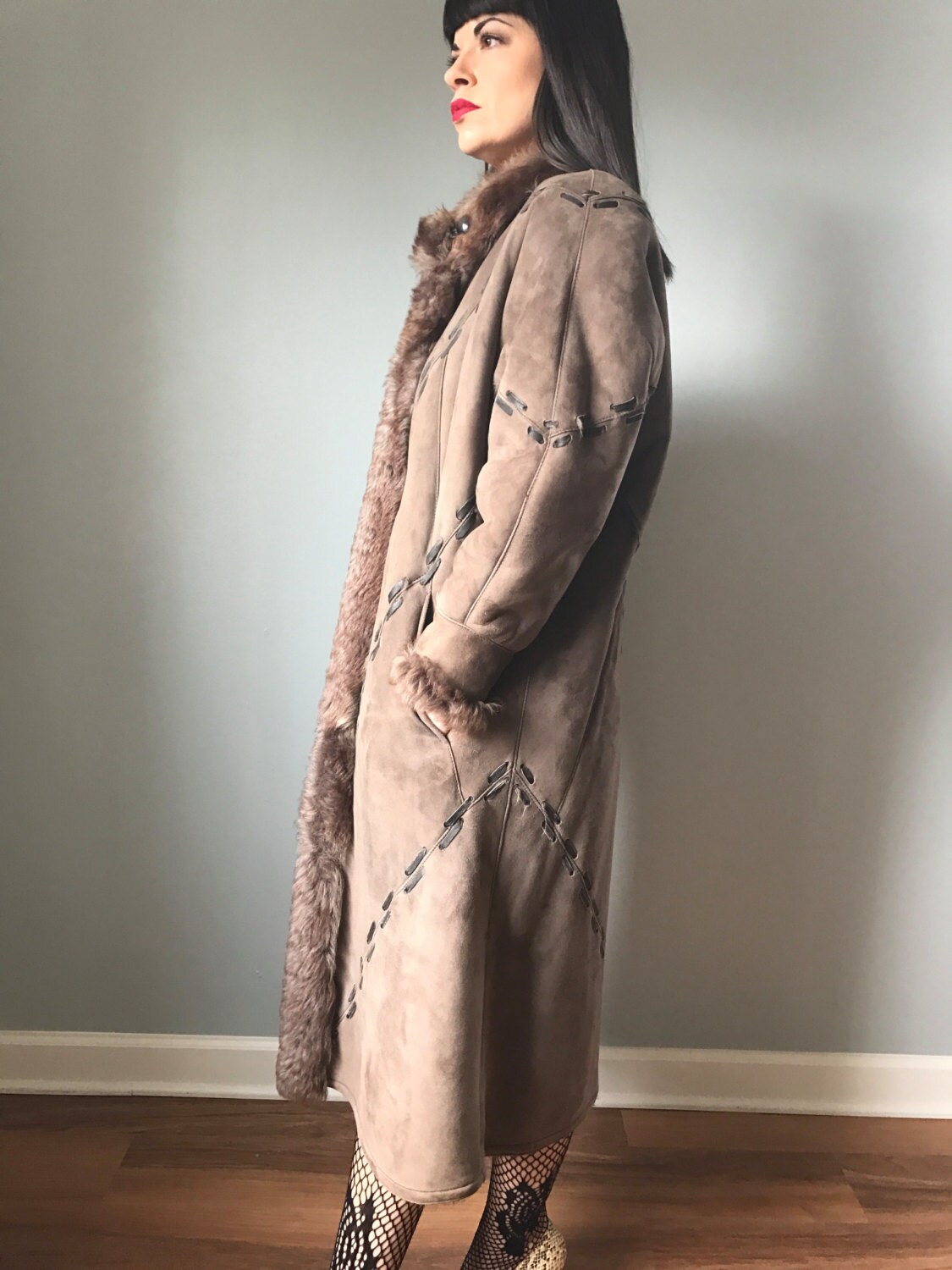 Vintage 80s Tan Faux Fur Shearling Coat 18 20