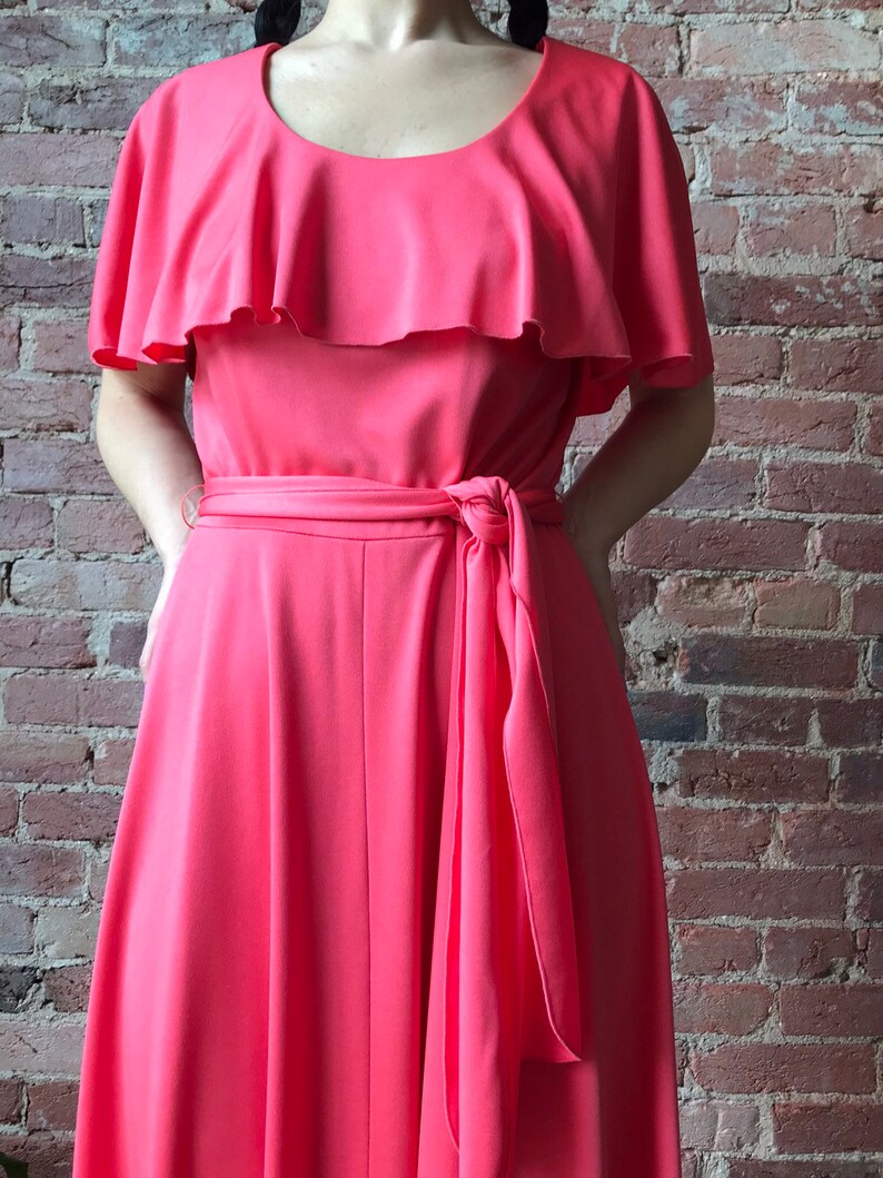 vintage 70s maxi dress ALISON AYERS Original polyester drape collar belted gown image 3