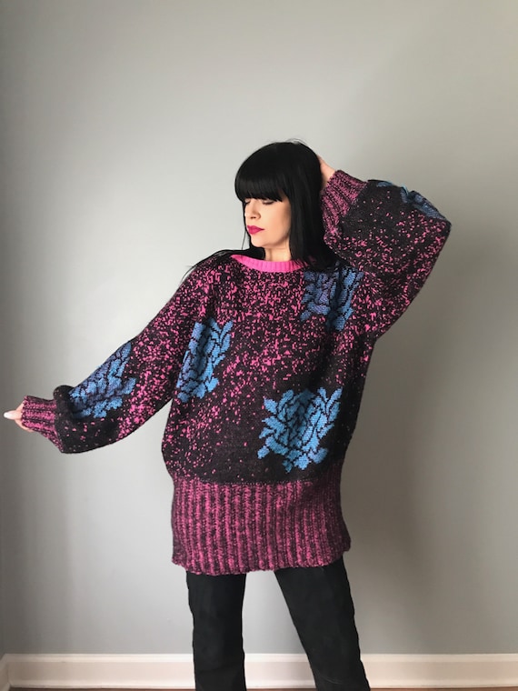 GIL AIMBEZ knit rose pullover sweater | 80s batwin