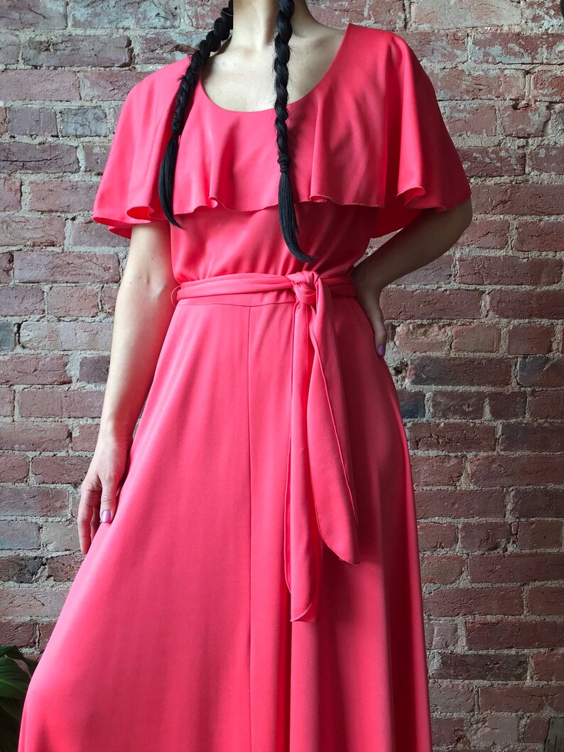 vintage 70s maxi dress ALISON AYERS Original polyester drape collar belted gown image 2