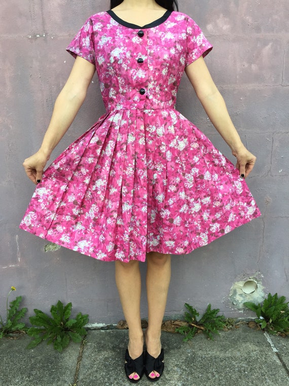 vintage 50s floral print dress | 1950s cotton swin