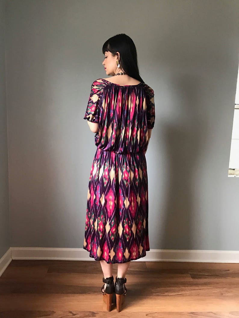 vintage 70s MISSONI dress silk IKAT print dress orange label multi color dress image 3