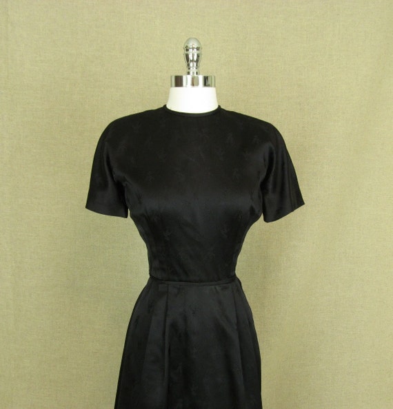 Vintage 1950s Black Dress / 50s Black Satin Zebra