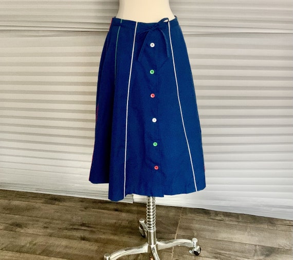 1970s Navy Blue Cotton Full Skirt - image 1