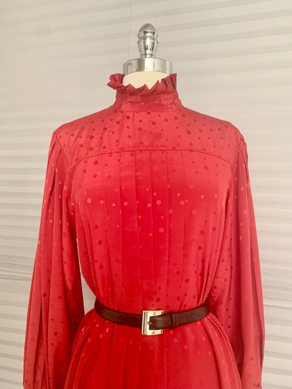 1970s Red Ruffle Collar Shirt Dress - image 4