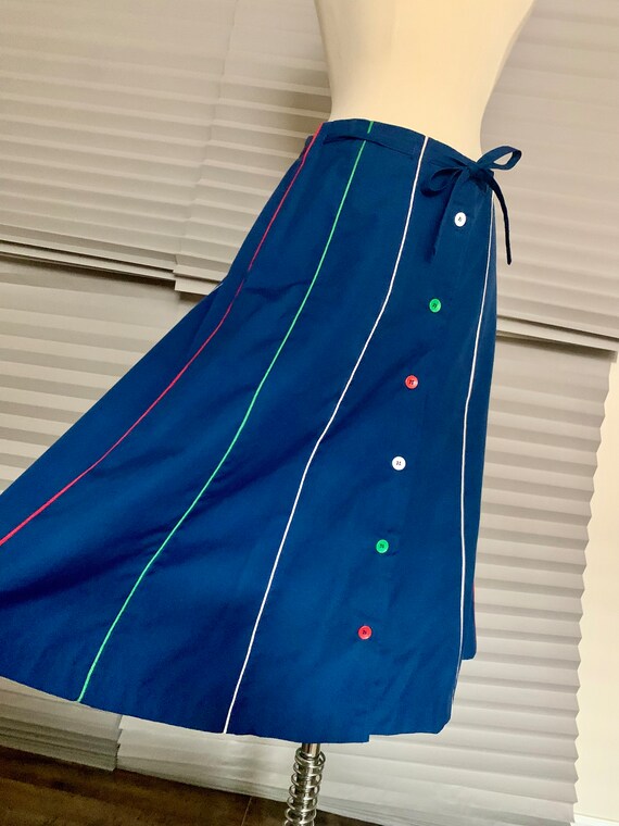 1970s Navy Blue Cotton Full Skirt - image 3