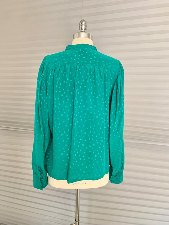 1970s 1980s Emerald Green TieNeck Blouse Gem