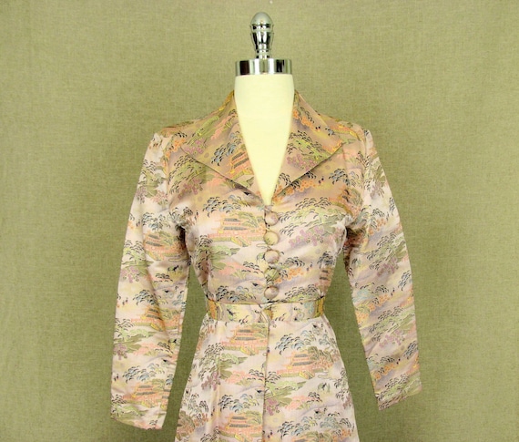 SALE - 1950s Dress Coat / Vintage Pink Asian Broca