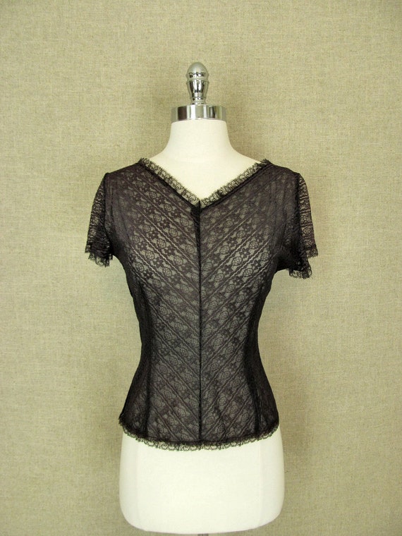 Items similar to SALE Vintage 1950s Lace Blouse / Black Lace Top on Etsy