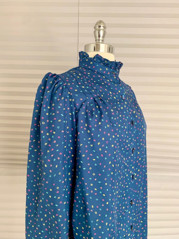 1980s Navy Blue Patterned Blouse - image 5