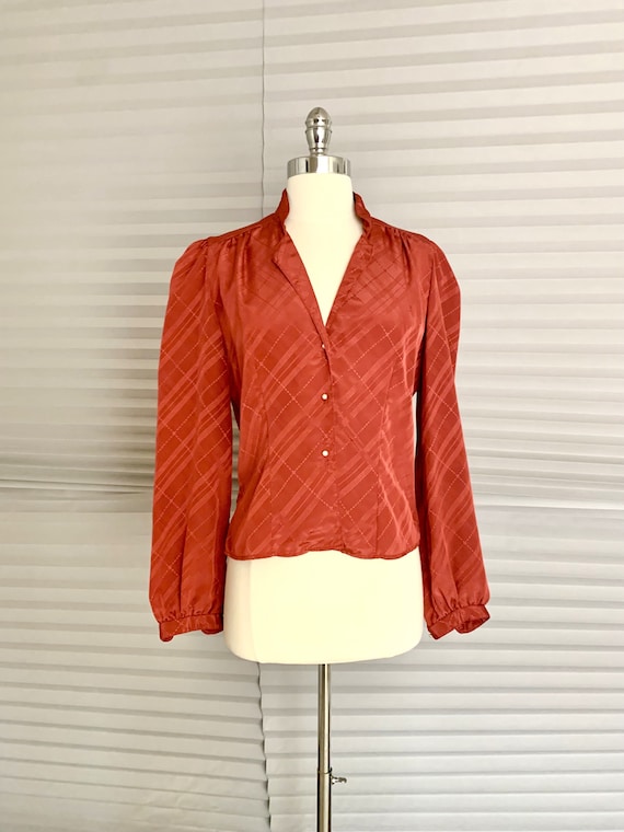 1970s 1980s Copper Button-Down Blouse - image 2