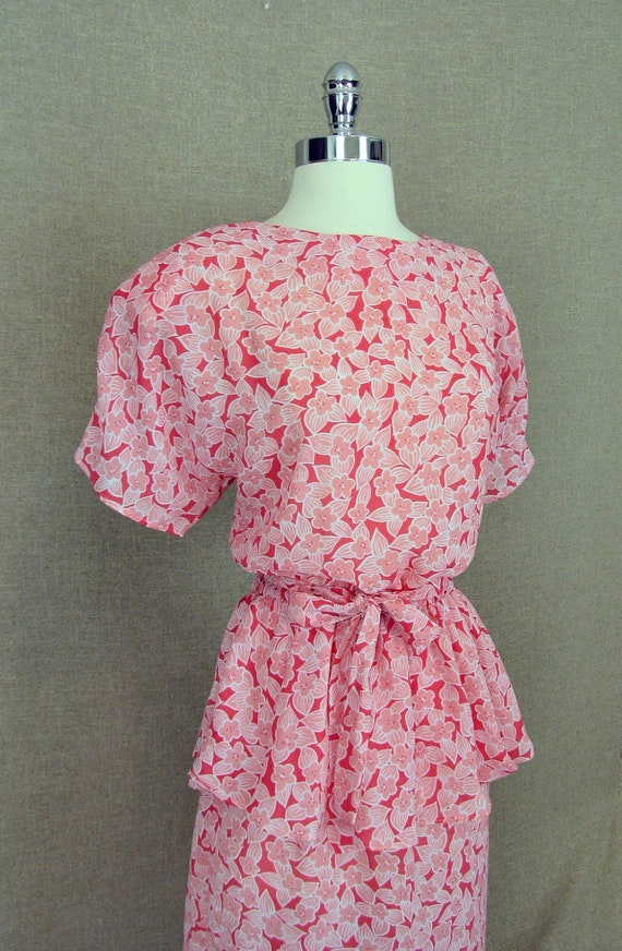 SALE - Vintage 70s80s Dress / Pink Floral Peplum … - image 4