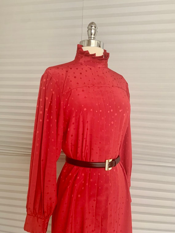1970s Red Ruffle Collar Shirt Dress - image 5