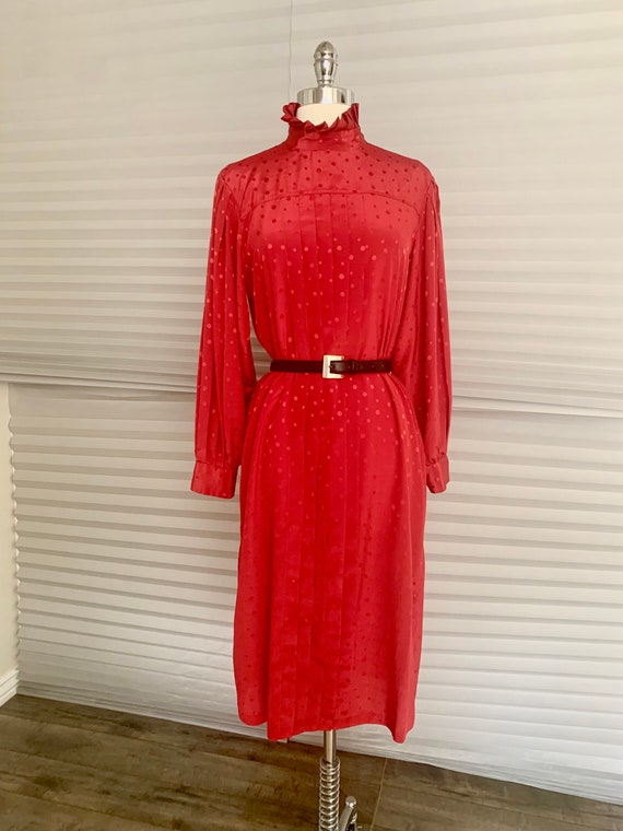 1970s Red Ruffle Collar Shirt Dress - image 2