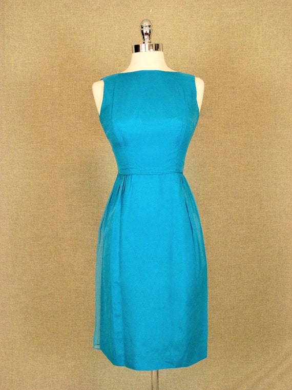 SALE - Vintage 1960s Dress / 60s Turquoise Blue C… - image 1