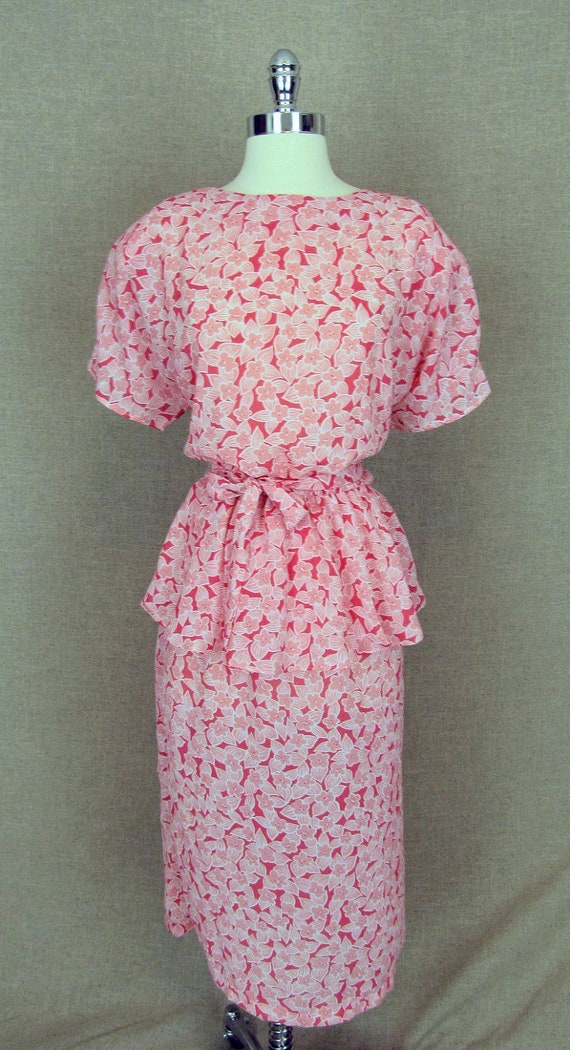SALE - Vintage 70s80s Dress / Pink Floral Peplum … - image 3