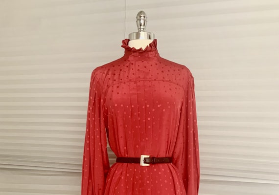 1970s Red Ruffle Collar Shirt Dress - image 1
