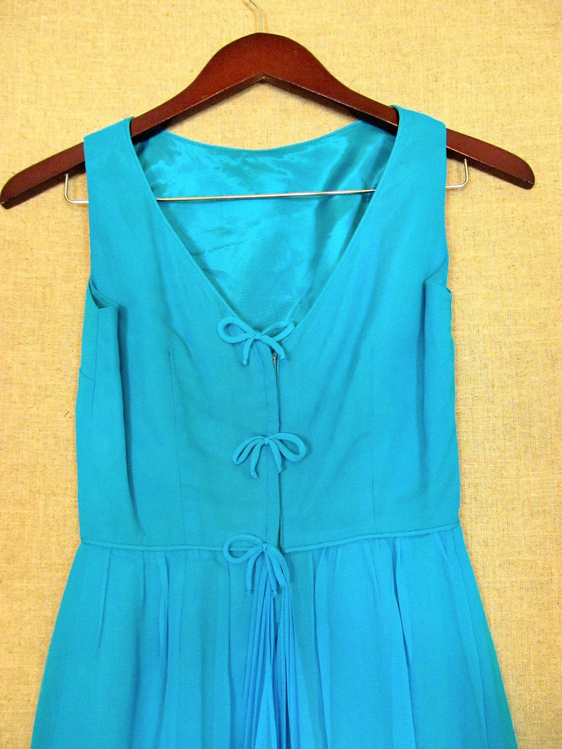 SALE Vintage 1960s Dress / 60s Turquoise Blue Chiffon - Etsy