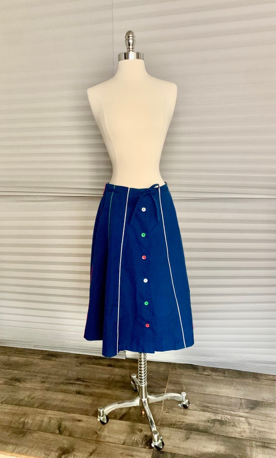 1970s Navy Blue Cotton Full Skirt - image 2