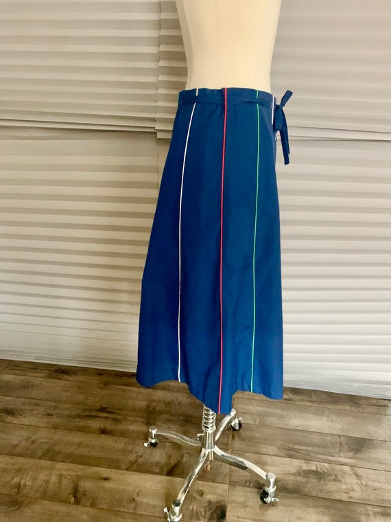 1970s Navy Blue Cotton Full Skirt - image 4