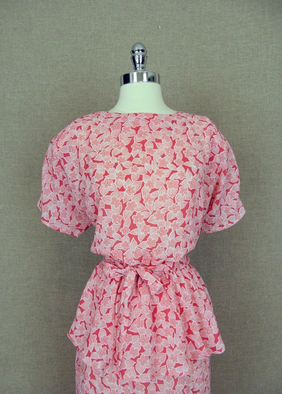 SALE - Vintage 70s80s Dress / Pink Floral Peplum … - image 5