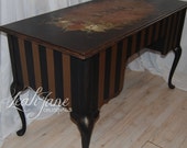 Gorgeous Hand Painted French Desk Vanity Black Gold FREE SHIPPING