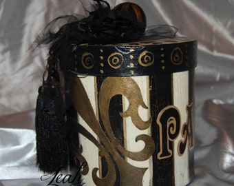 Hand Painted Glamorous Paris French Fleur de lis Dresser Hat Storage Keepsake Gift Box  ***FREE SHIPPING***