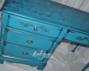 Hand Painted  Aqua Teal Blue turquoise Desk  Dressing Table Vanity  SOLD