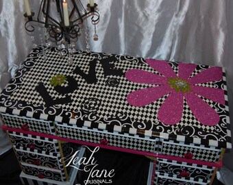 Mixed Media Whimsical Glam Black White and Hot Pink Desk or Dressing Vanity****FREE SHIPPING***