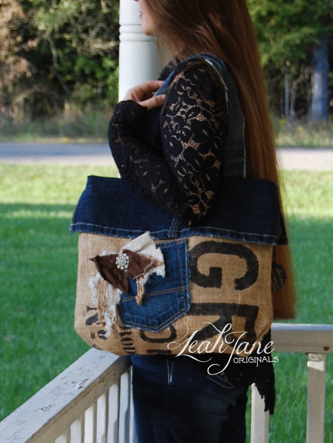 BURLAP DENIM Feed Grain Sack Purse Tote Bag Handbag Etsy