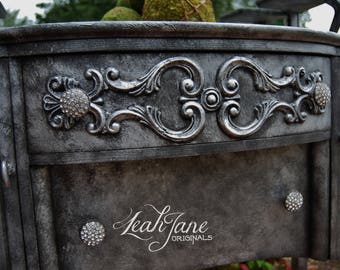 Aged SILVER Pewter Ornate Bowfront Antique French Sideboard  Buffet  ***FREE SHIPPING***