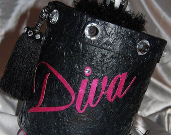 Hand Made Unique Glamorous “Diva” Black Dresser Hat Box Keepsake Box  ***FREE SHIPPING ***