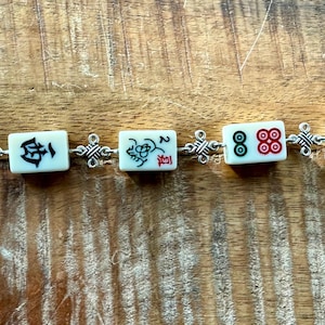 Handmade Mahjong Bracelet: Travel Size  Tiles and Mixed Beads